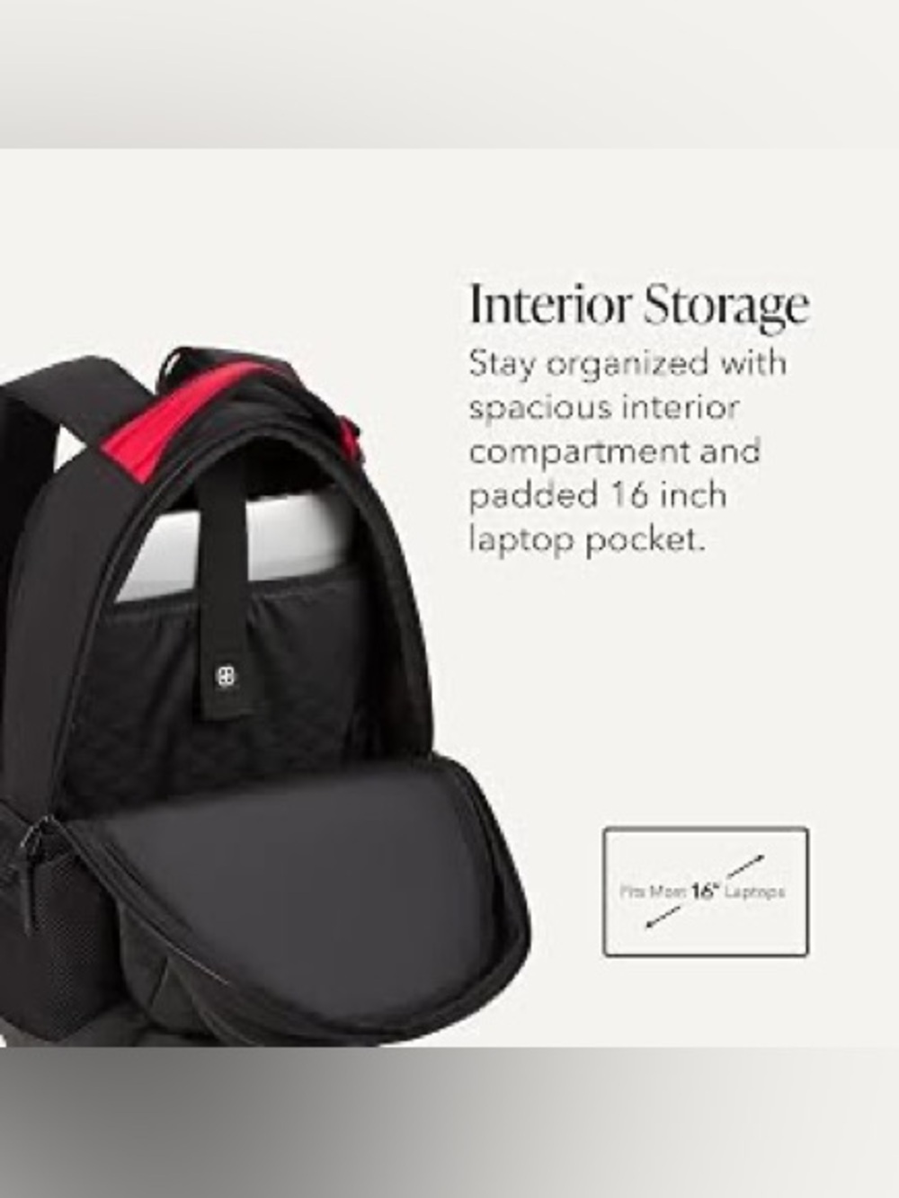 SWISSGEAR Cecil Laptop Backpack 27.3L, Fits 16-Inch Laptops, Black - Picture 10 of 12